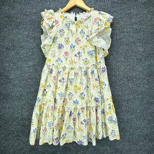 Aura Dress Womens Small Linen Blend Tiered‎ Ruffle Cottagecore Floral Boho Flowy